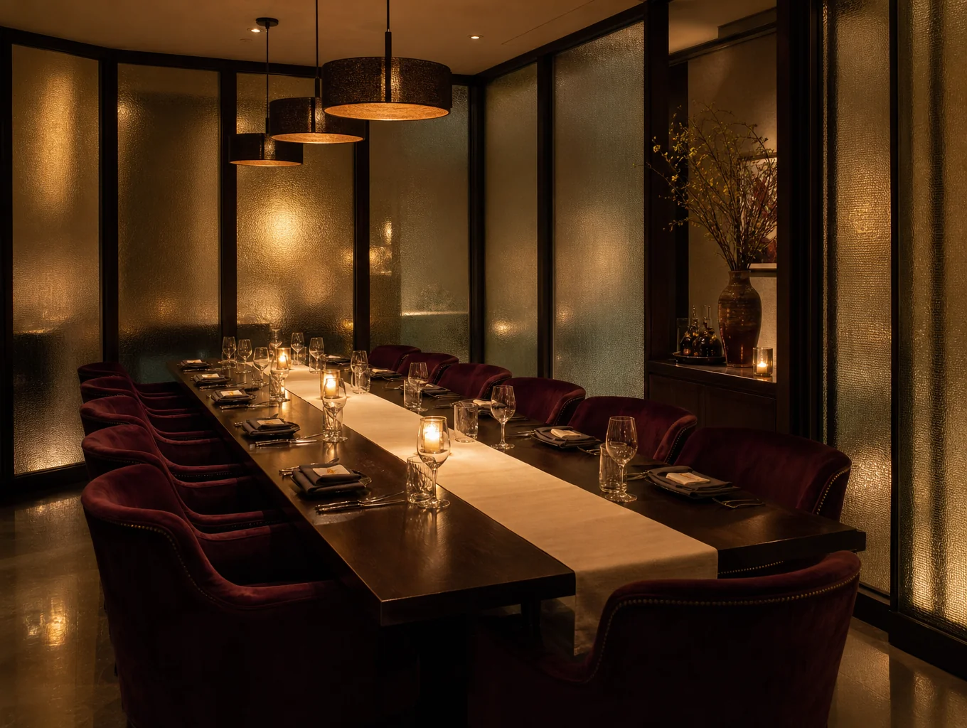 Cozy private dining alcove with warm ambient lighting