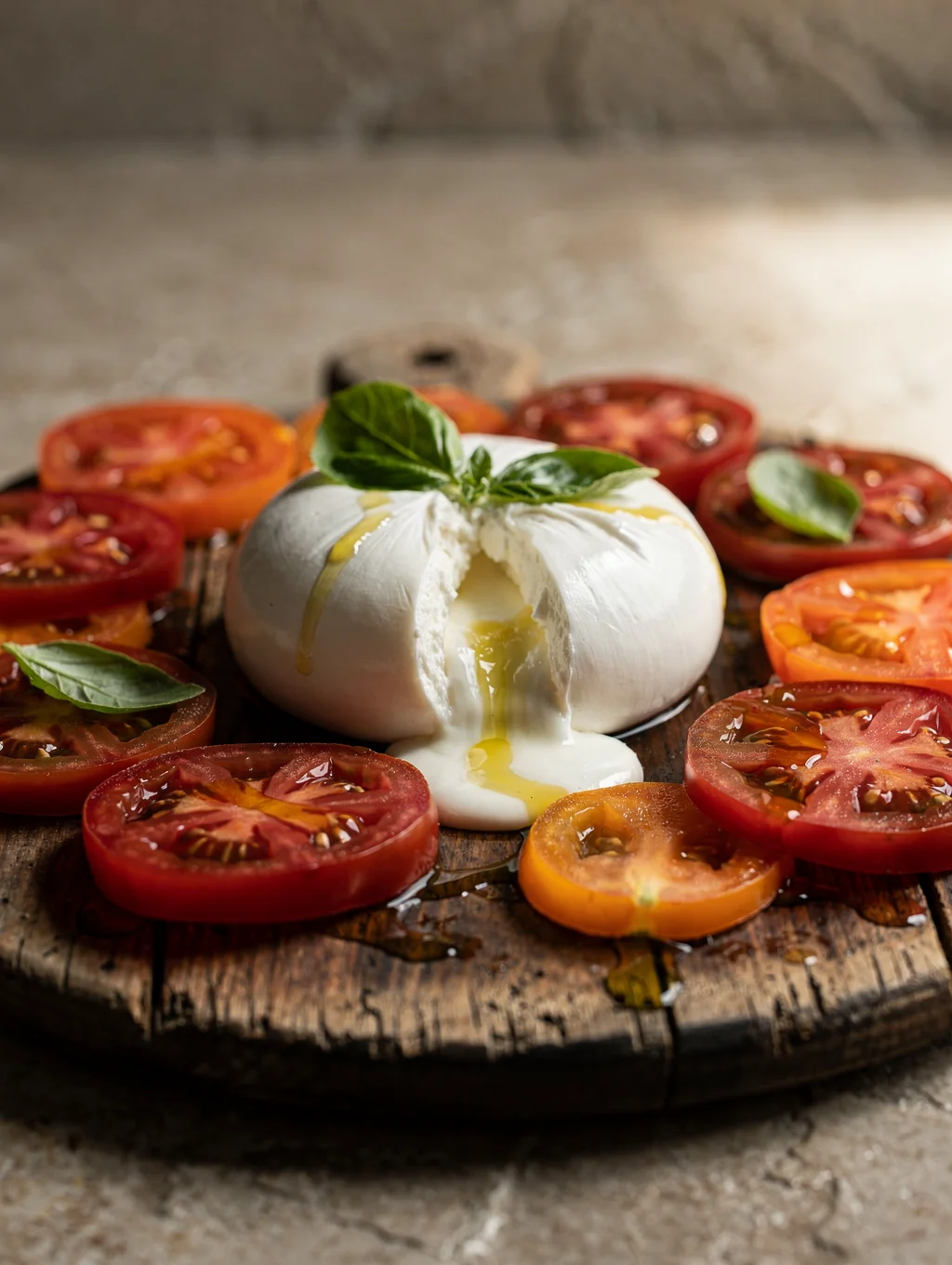 Smoked burrata with roasted tomatoes