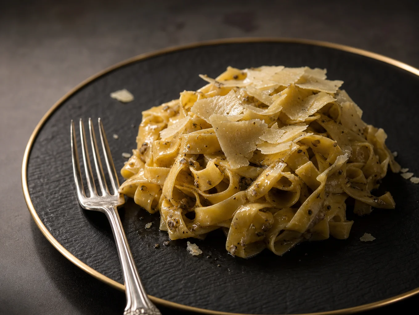 Handcrafted tagliolini with shaved black truffle and cream